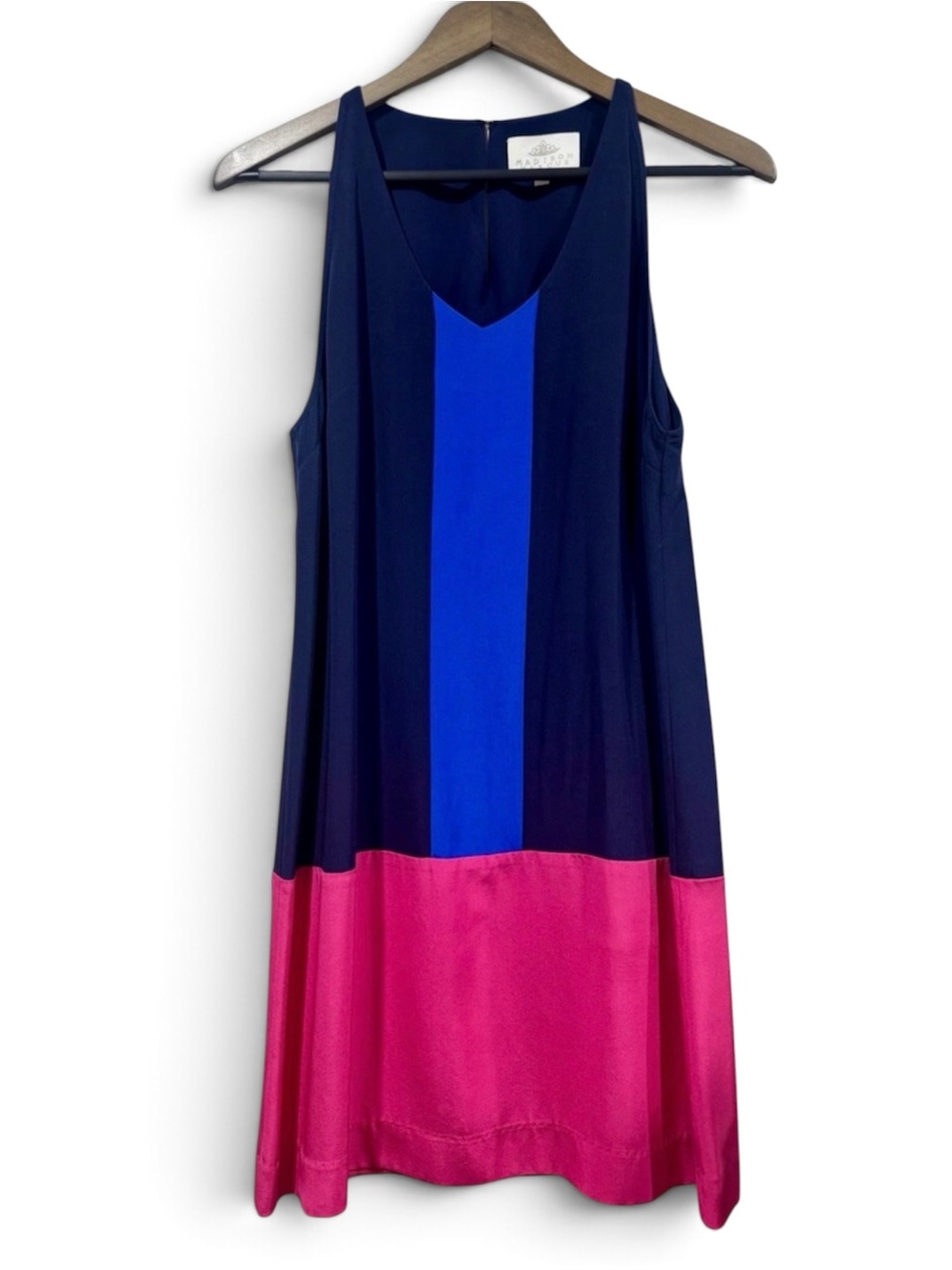 100% Silk Cobalt Hot Pink Colorblock Shift Mini Dress Mod Size S
